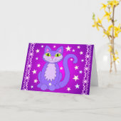 Carte Le chat cosmique de conception tient le premier (Fleur jaune)