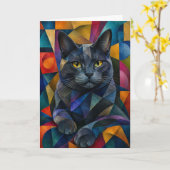 Carte Le Chat Cubiste (Fleur jaune)