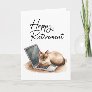 Carte Le chat de la retraite est assis sur l'ordinateur