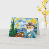 Carte Le chat de Van Gogh, nuit étoilée charrient (Fleur jaune)