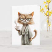 Carte Le chat Grumpy a besoin de café (Fleur jaune)