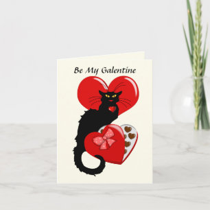 Carte Le Chat Noir Cœur Bonbon Saint-Valentin