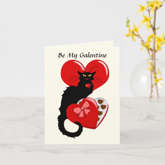 Carte Le Chat Noir Heart Candy Valentine's Day (Fleur jaune)