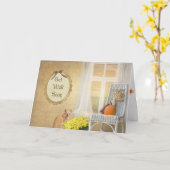 Carte le chat tigré avec des citrouilles d'automne (Fleur jaune)