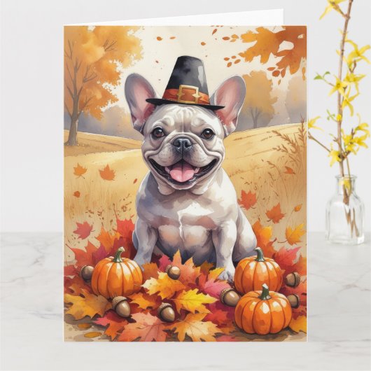 Carte Le Chien À Balle Français En Automne Laisse L'Art (Fleur jaune)