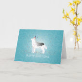 Carte Le Chien Husky Sibérien d'argent, joli dessin d'an (Fleur jaune)