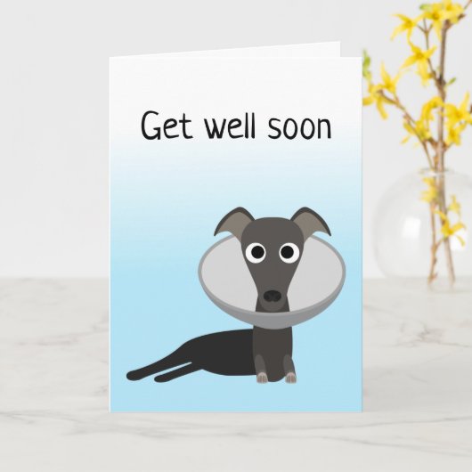 Carte Le chien mignon va bien bientôt (Fleur jaune)