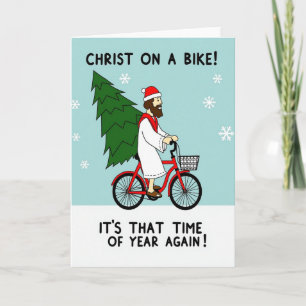 Carte Le Christ à vélo drôle de Noël