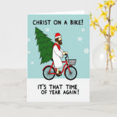 Carte Le Christ à vélo drôle de Noël (Fleur jaune)