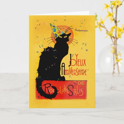 Carte Le Conversation Noir - Joyeux Anniversaire (Fleur jaune)