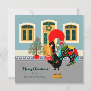 Carte Le coq portugais avec un cadeau de Noël