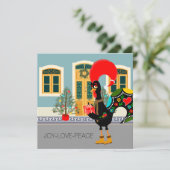Carte Le Coq Portugais avec un cadeau de Noël (Debout devant)