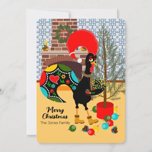 Carte Le coq portugais et les lumières de Noël (Devant)