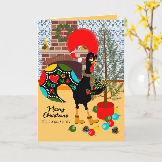 Carte Le coq portugais et les lumières de Noël (Fleur jaune)