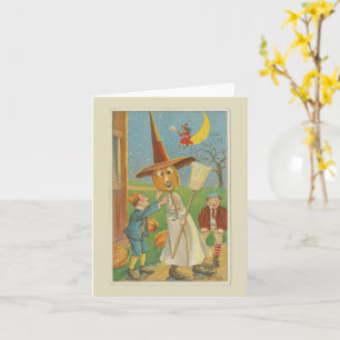Carte Le costume de sorcière citrouille & balai Vintage
