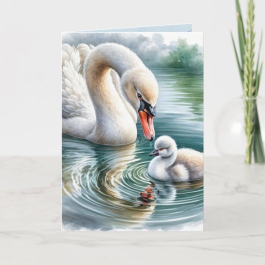 Carte Le Cygne d'anniversaire de maman avec cygnet (Devant)