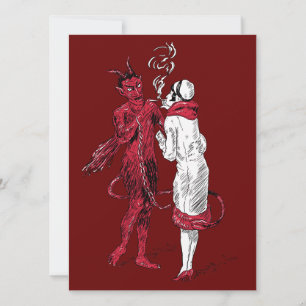 Carte Le diable vintage et la femme fument