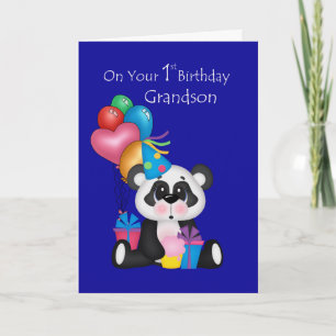 Carte Le ęr anniversaire, le panda et les ballons du