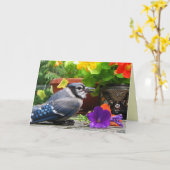 Carte Le geai bleu fleurit le jour de mère (Fleur jaune)