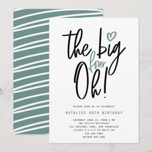 Carte Le grand quatre oh ! fête du 40e anniversaire (Devant / Derrière)