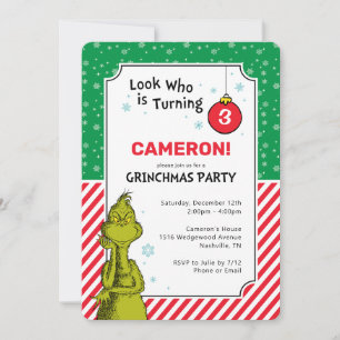 Carte Le Grinch Rouge et Vert Flocon de Neige 3ème Anniv