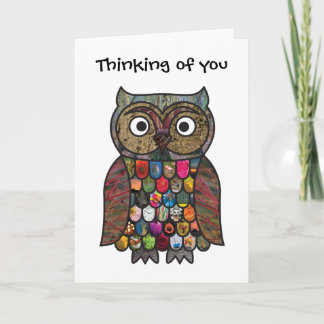 Carte Le hibou de patchwork pensant à vous cardent