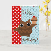 Carte Le hibou et le petit gâteau (Fleur jaune)