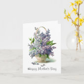 Carte Le jour de mère : Beau panier lilas pourpre (Fleur jaune)