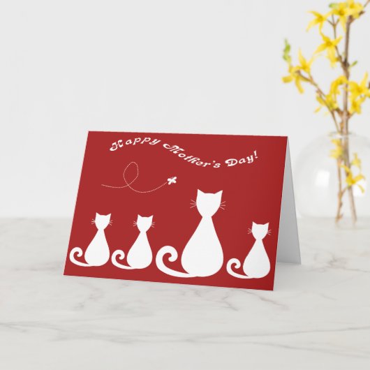 Carte Le jour de mère : Chat et chatons de mère (Fleur jaune)