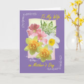 Carte Le jour de mère, épouse. Jonquille, le muguet (Fleur jaune)