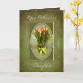Carte Le JOUR de MÈRE - fille - tulipes dans le vase (Fleur jaune)