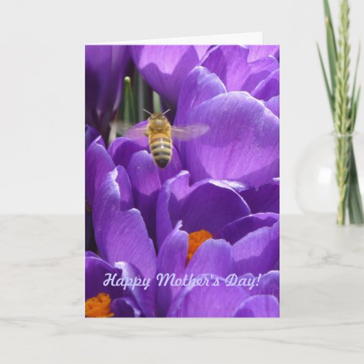 Carte Le jour de mère heureux ! "Crocus et abeille de (Devant)