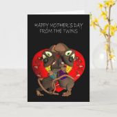 Carte Le jour de mère heureux des jumeaux, les souris (Fleur jaune)