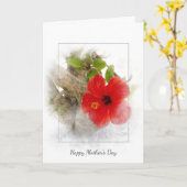 Carte Le jour de mère rouge de fleur de ketmie (Fleur jaune)