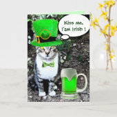 CARTE LE JOUR DE SAINT PATRICK CAT WITH GREEN IRISH (Fleur jaune)