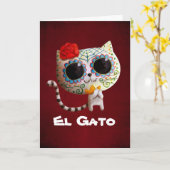 Carte Le jour du chat mignon mort (Fleur jaune)