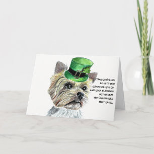 Carte Le jour Yorkie de St Patrick avec le casquette de