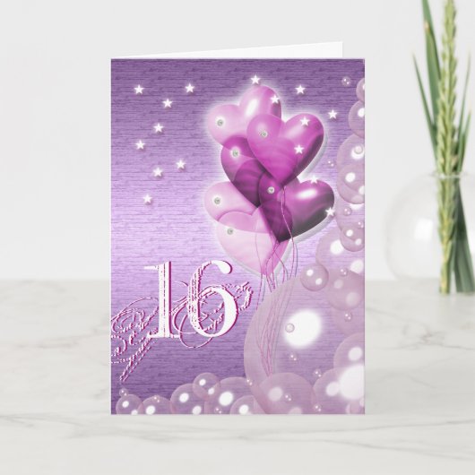 Carte Le joyeux 16ème anniversaire monte en ballon (Devant)