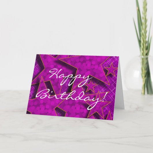 Carte Le joyeux anniversaire dans le pourpre tient le (Devant)