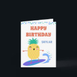 Carte Le Joyeux Anniversaire de la piscine de Kawaii Pin<br><div class="desc">Kawaii Pineapple Surfer Happy Birthday Pool Party Folded Greeting Card Cute surfing pineapple ready for a pool party www.SamAnnDesigns.com</div>