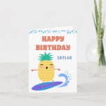 Carte Le Joyeux Anniversaire de la piscine de Kawaii Pin<br><div class="desc">Kawaii Pineapple Surfer Happy Birthday Pool Party Folded Greeting Card Cute surfing pineapple ready for a pool party www.SamAnnDesigns.com</div>