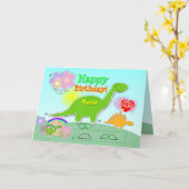 Carte Le joyeux anniversaire Dino 3D nommé a coupé et (Fleur jaune)