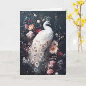 Carte Le majestueux paon blanc entouré de fleurs (Fleur jaune)
