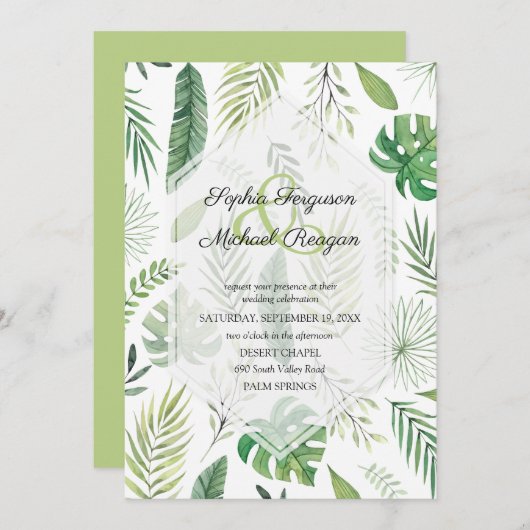 Carte Le mariage botanique tropical de verdure invite (Devant / Derrière)