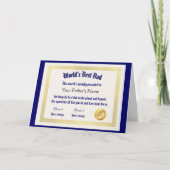 Carte Le meilleur certificat papa du monde Funny moderne (Devant)