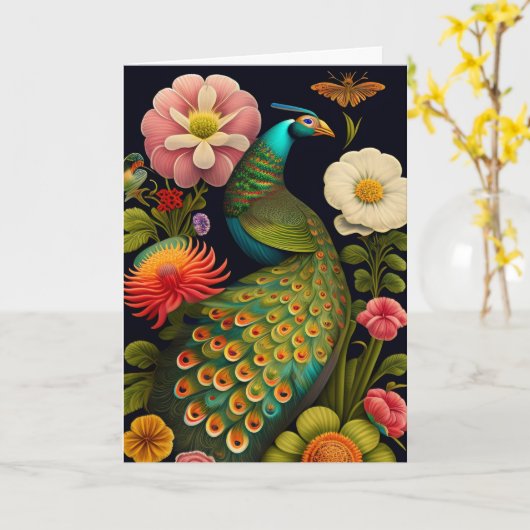 Carte Le paon | Salutation Haeckel moderne (Fleur jaune)