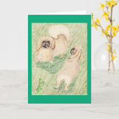 Carte Le Pekingese Et Le Mantis De La Prière (Fleur jaune)