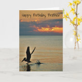 Carte Le pélican décollent/anniversaire de couchers du (Fleur jaune)