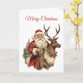 Carte Le Père Noël classique à cheval un renne Noël (Fleur jaune)