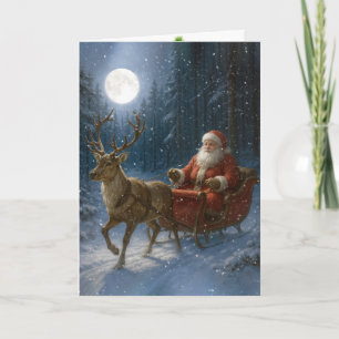 Carte Le Père Noël conduit un traîneau au clair de lune